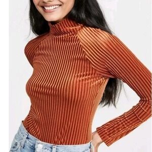 Only Hearts Velvet Rib Raglan Turtleneck Thong Bodysuit Women's Small Amber Fall